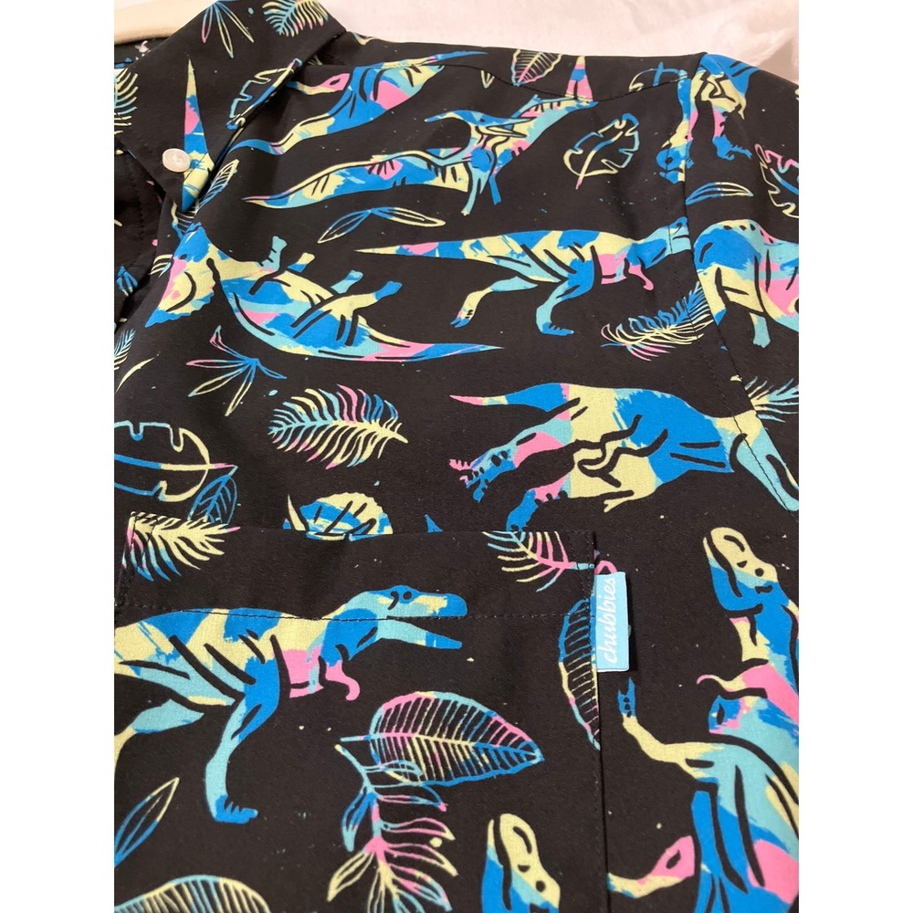Chubbies Weekend Wear Dinosaur Print Shirt Mens Large Black S/S Retired Popover - Picture 8 of 11